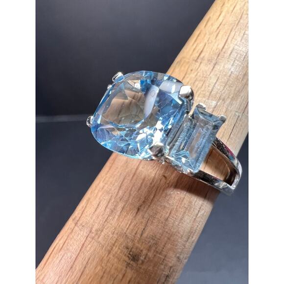 Vintage sky and Swiss blue topaz sterling silver ring size 7 - Picture 7 of 15
